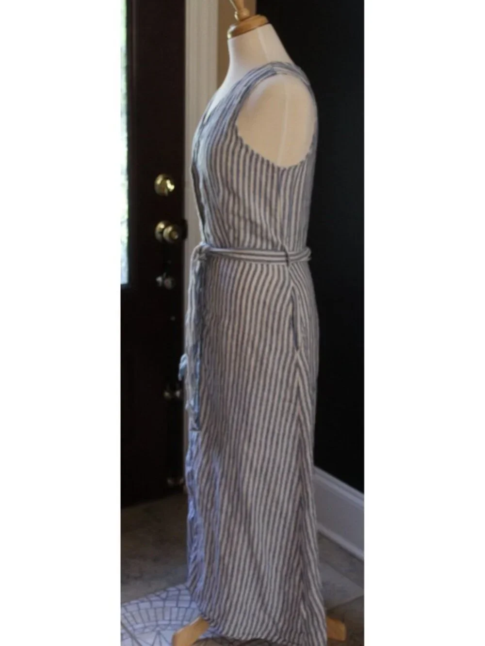 Faherty Margaux 100% Linen Blue&White Striped Sleeveless Dress Size Medium -Flaw - Picture 4 of 10